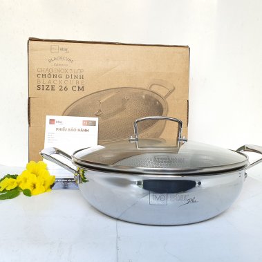 Chảo 2 Quai Sâu Lòng Blackcube Fivestar Inox Đáy 3 Lớp 26cm