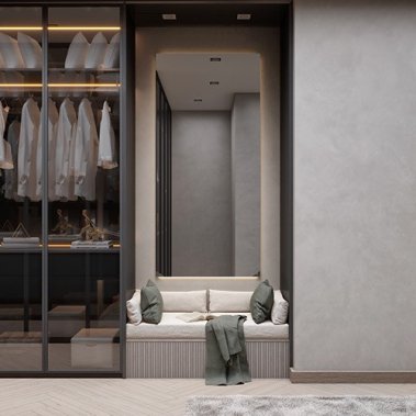 NỘI THẤT PHÒNG NGỦ 68 - GỖ MDF CHỐNG ẨM PHỦ MELAMINE MÀU XÁM KẾT HỢP VÂN GỖ