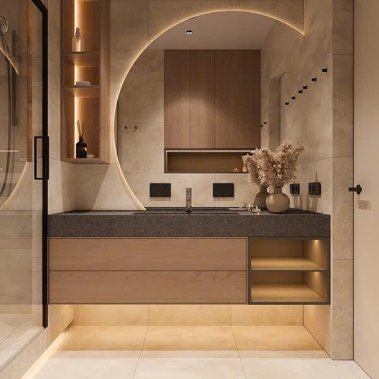 NỘI THẤT CĂN HỘ 37 - CĂN HỘ 2 PHÒNG NGỦ TONE MÀU XÁM KẾT HỢP VÂN GỖ VÀ BE