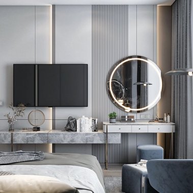 NỘI THẤT PHÒNG NGỦ 70 - GỖ MDF PHỦ MELAMINE MÀU XÁM KẾT HỢP CÁNH KÍNH