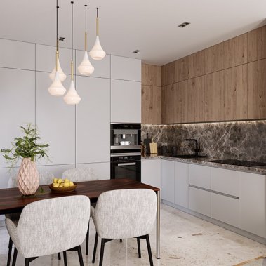 TỦ BẾP 154 - GỖ MDF CHỐNG ẨM PHỦ MELAMINE MÀU TRẮNG KẾT HỢP VÂN GỖ