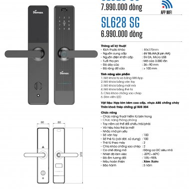 KHÓA VÂN TAY THÔNG MINH DEMAX SL628 SG - APP WIFI