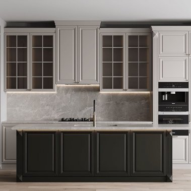 TỦ BẾP 121 TONE TRẮNG ĐEN CỔ ĐIỂN