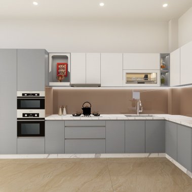 TỦ BẾP 145 - BẾP CHỮ L GỖ MDF PHỦ MELAMINE