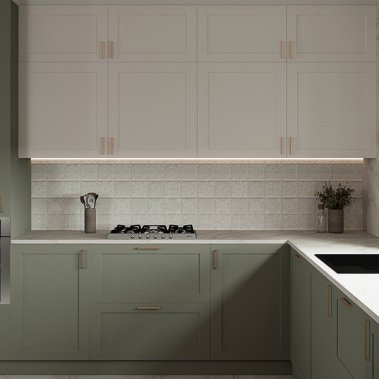 TỦ BẾP 138 MDF CÁNH PANEL XÁM TRẮNG