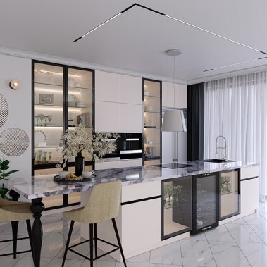 TỦ BẾP 151 - GỖ MDF CHỐNG ẨM PHỦ MELAMINE KẾT HỢP CÁNH NHÔM KÍNH