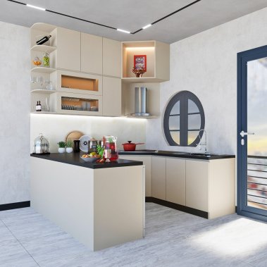 TỦ BẾP 142 - BẾP CHỮ L GỖ MDF PHỦ MELAMINE