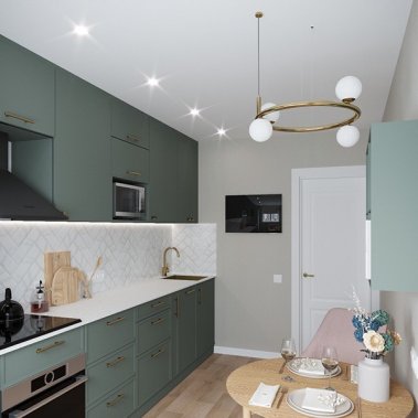 TỦ BẾP 135 GỖ MDF TONE XÁM XANH