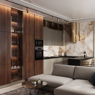 TỦ BẾP 133 CÁNH PHỐI NHỰA LAM SÓNG GIẢ GỖ