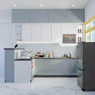 TỦ BẾP 144 - BẾP CHỮ L GỖ MDF PHỦ ACRYLIC