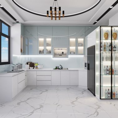 TỦ BẾP 146 - BẾP CHỮ U GỖ MDF PHỦ ACRYLIC