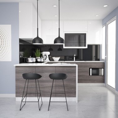 TỦ BẾP 40 - TỦ BẾP KỊCH TRẦN ACRYLIC MÀU TRẮNG PHỐI MELAMINE VÂN GỖ