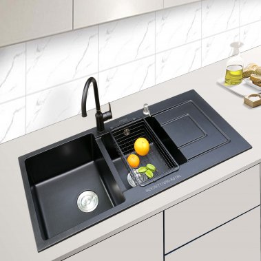 CHẬU RỬA CHÉN I-ROYAL 2 HỘC 1 CÁNH ĐÁ NHÂN TẠO IRDCRET11650-K01BL