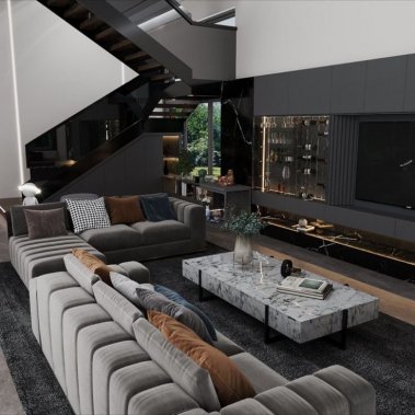 NỘI THẤT PHÒNG KHÁCH 15 - GỖ MDF CHỐNG ẨM TONE MÀU XÁM