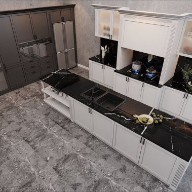 TỦ BẾP 10 - TỦ BẾP CHỐNG ẨM CÁNH PANEL NÂU TRẮNG