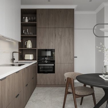 TỦ BẾP 129 MÀU GỖ PHỐI TRẮNG