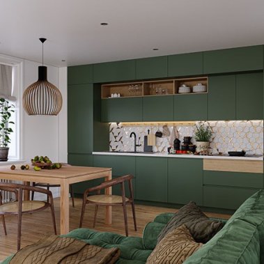 TỦ BẾP 156 - GỖ MDF CHỐNG ẨM PHỦ MELAMINE MÀU XÁNH