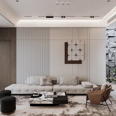 NỘI THẤT PHÒNG KHÁCH 36 - GỖ MDF PHỦ MELAMINE MÀU XÁM KẾT HỢP VÂN GỖ