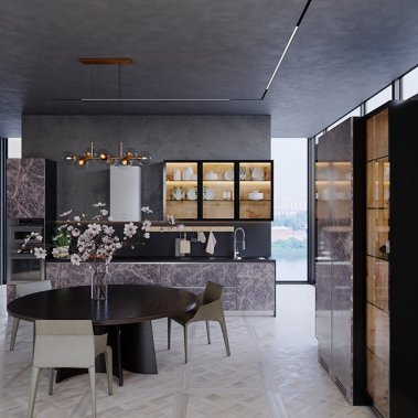 TỦ BẾP 157 - GỖ MDF CHỐNG ẨM PHỦ MELAMINE KẾT HỢP CÁNH KÍNH