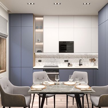 TỦ BẾP 130 LAMINATE CÁNH PANEL TONE XANH TRẮNG