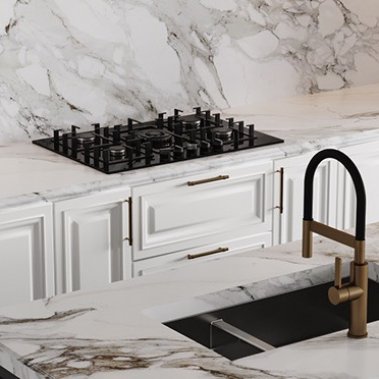 TỦ BẾP 124 BÀN ĐẢO TONE TRẮNG ĐEN