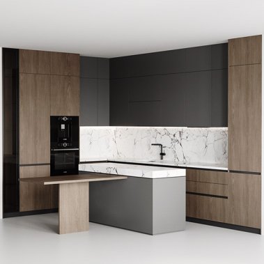 TỦ BẾP 116 - TỦ BẾP MELAMINE VÂN GỖ PHỐI XÁM