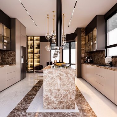 TỦ BẾP 119 CÁNH KÍNH KẾT HỢP