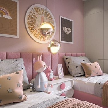 PHÒNG NGỦ BÉ GÁI GỖ MDF SƠN MÀU HỒNG