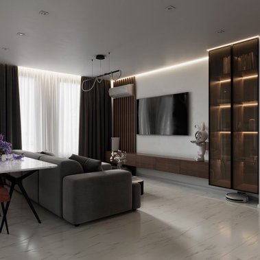 NỘI THẤT CĂN HỘ 34 - GỖ MDF PHỦ MELAMINE TONE XÁM KẾT HỢP VÂN GỖ