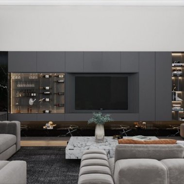 NỘI THẤT PHÒNG KHÁCH 15 - GỖ MDF CHỐNG ẨM TONE MÀU XÁM