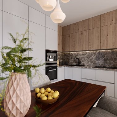 TỦ BẾP 154 - GỖ MDF CHỐNG ẨM PHỦ MELAMINE MÀU TRẮNG KẾT HỢP VÂN GỖ