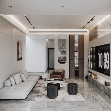 NỘI THẤT PHÒNG KHÁCH 36 - GỖ MDF PHỦ MELAMINE MÀU XÁM KẾT HỢP VÂN GỖ