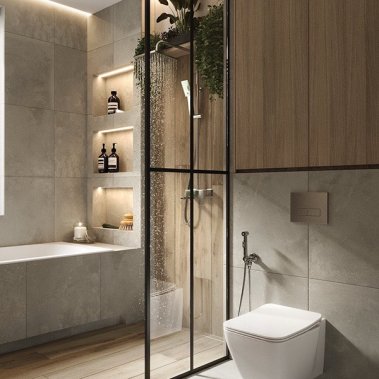 NỘI THẤT PHÒNG TẮM 04 - GỖ MDF PHỦ MELAMINE MÀU XANH KẾT HỢP VÂN GỖ