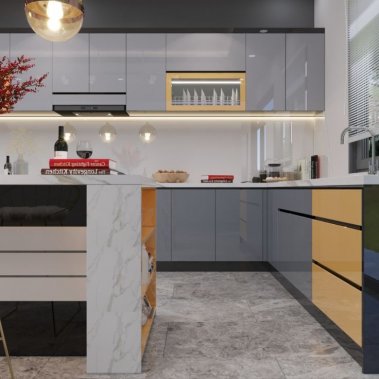 TỦ BẾP 114 - TỦ BẾP ACRYLIC MÀU XÁM