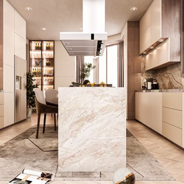 TỦ BẾP 120 LAMINATE TONE NÂU PHỐI ĐÁ SANG TRỌNG