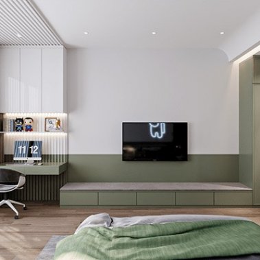 NỘI THẤT PHÒNG NGỦ 33 - PHONG CÁCH HIỆN ĐẠI TONE MÀU TRẮNG XANH