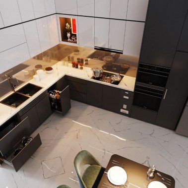 TỦ BẾP 111 - TỦ BẾP TRẮNG PHỐI XÁM