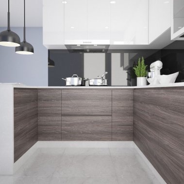 TỦ BẾP 40 - TỦ BẾP KỊCH TRẦN ACRYLIC MÀU TRẮNG PHỐI MELAMINE VÂN GỖ