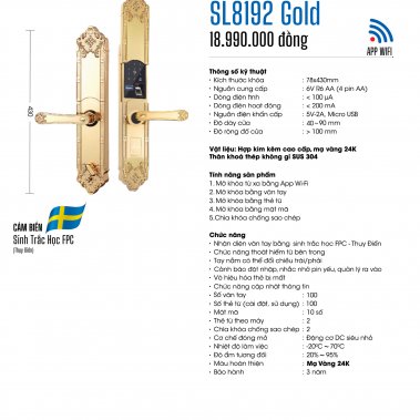 Khóa đại sảnh biệt thự vân tay Demax SL8192 Gold - App Wifi