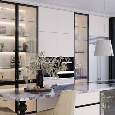 TỦ BẾP 151 - GỖ MDF CHỐNG ẨM PHỦ MELAMINE KẾT HỢP CÁNH NHÔM KÍNH