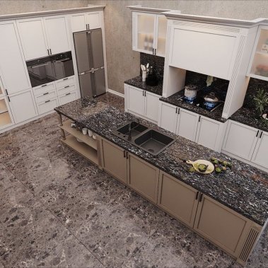 TỦ BẾP 11 - TỦ BẾP CÁNH PANEL NÂU TRẮNG