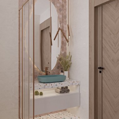 NỘI THẤT PHÒNG TẮM 06 - GỖ MDF KẾT HỢP ĐÁ TERRAZZO