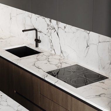 TỦ BẾP 116 - TỦ BẾP MELAMINE VÂN GỖ PHỐI XÁM