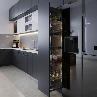 TỦ BẾP 60 - TỦ BẾP VÀ QUẦY BAR GỖ MDF PHỦ MELAMINE XÁM PHỐI TRẮNG