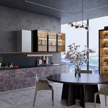 TỦ BẾP 157 - GỖ MDF CHỐNG ẨM PHỦ MELAMINE KẾT HỢP CÁNH KÍNH