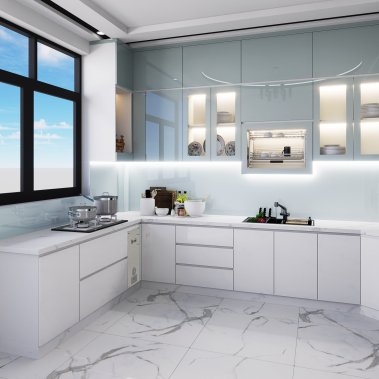 TỦ BẾP 146 - BẾP CHỮ U GỖ MDF PHỦ ACRYLIC