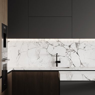 TỦ BẾP 116 - TỦ BẾP MELAMINE VÂN GỖ PHỐI XÁM