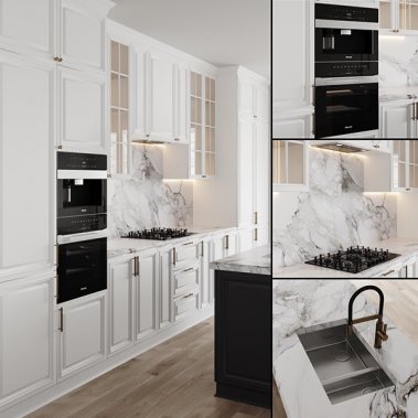 TỦ BẾP 124 BÀN ĐẢO TONE TRẮNG ĐEN