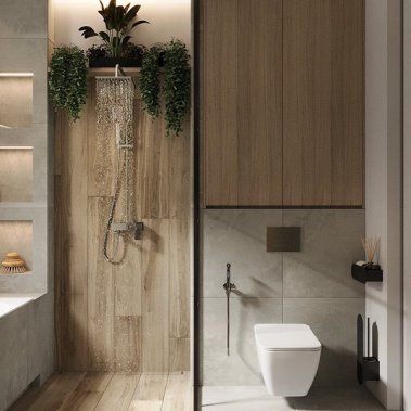 NỘI THẤT PHÒNG TẮM 04 - GỖ MDF PHỦ MELAMINE MÀU XANH KẾT HỢP VÂN GỖ