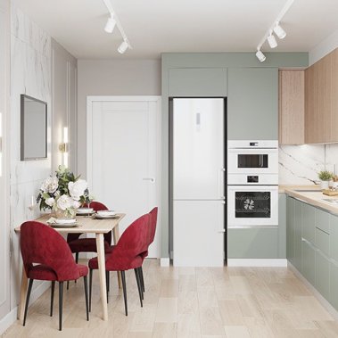 TỦ BẾP 136 MELAMIN XANH XÁM PHỐI GỖ NÂU